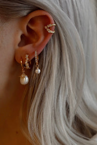 Pearl Drop Star Huggie Earrings